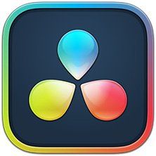 DaVinci Resolve app icon, three coloured drops on a dark square with a rainbow border
