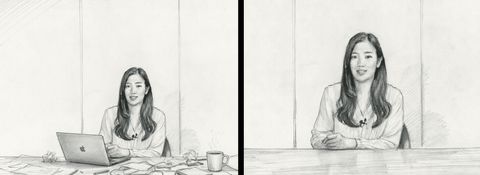Sketch comparison showing how a wider frame and a tighter frame change subject emphasis in a creator setup